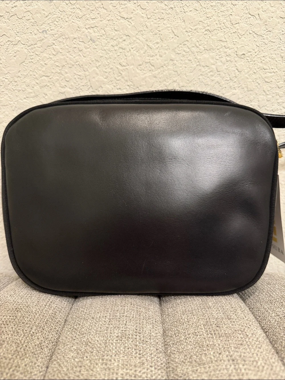 Salvatore Ferragamo Black Leather Messenger Bag with Gold Buckle